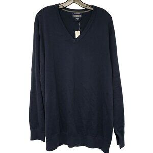 NEW Lands End Navy Blue 100% Supima Cotton Mens V Neck Sweater 2XL Classic